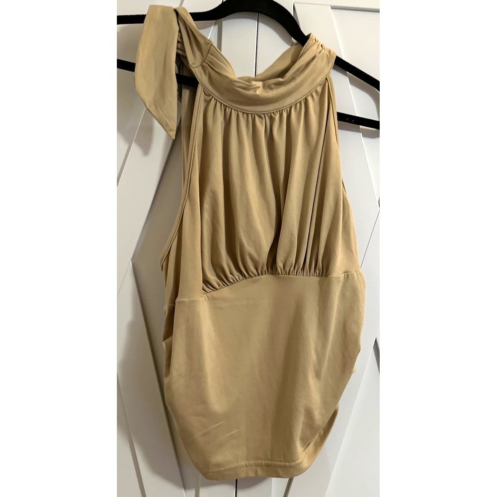 SHEIN Women's Beige Solid Sleeveless Bodysuit, Size L Regular